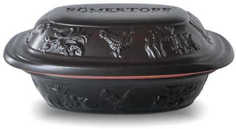 Romertopf Rustico Clay Roaster | Non-Stick Dutch Oven | Healthy Pot Cooking | Clay Baker | Versatile Cooking Vessel - 1.27 Quart (1.2 Liters) for one Person - Black