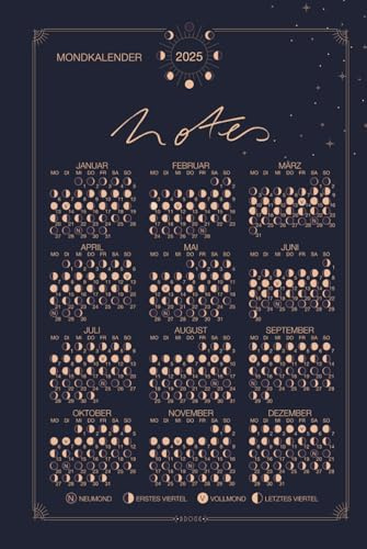 Notizbuch DIN A5, liniert, mit Mondkalender 2025, 167 Seiten | begleitet von der Kraft des Mondes: ideal als Tagebuch, Journaling, Ideenbuch, Schreibheft