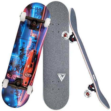 CONTRACT 5 Komplett Skateboard Miami-Beach - für Kinder und Jugendliche - 7-lagiges Ahornholz Deck - Medium Concave Standard Popsicle Shape - für Anfänger, Profis, Mädchen & Jungs