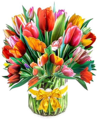 Tulip Big Pop Up Cards, 13 inch Paper Flower Bouquet Greeting Cards with Blank Note Card & Envelope, gift for celebrating Love, Holiday, Birthday, Anniversary, Special Moments, Valentine's Day