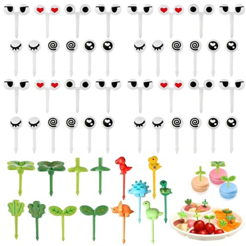 XURJUMI 54 Stück Food Picks, Obstgabeln, Mini Augen Obst Gabel, Wiederverwendbar Obst Zahnstocher Für Desserts Obst Gebäck Party Mittagessen Bento, Für Kuchen Desserts Für Kinder Erwachsene