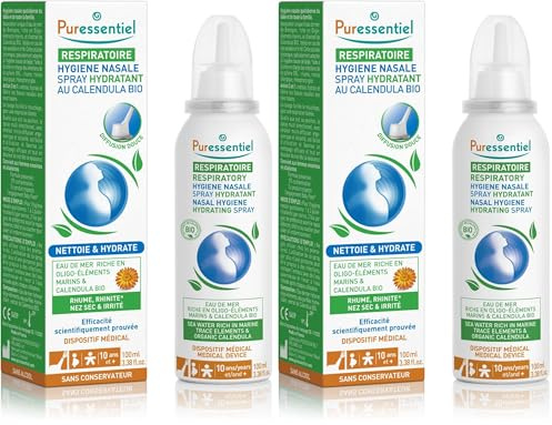 Puressentiel – Spray Hygiène Nasale Hydratant– Nettoyage du Nez en douceur – Spray Nasal Isotonique 100 pourcent Naturel – Eau de mer & Calendula Bio – Dispositif Médical – 100 ml (Lot de 2)