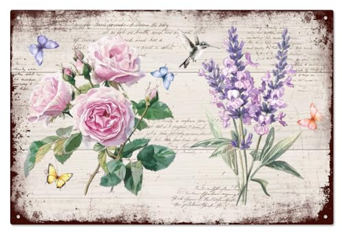 WADORN Metall Blechschild Vintage Mit Blumen, 20x30cm Lustiges Retro Blechschild Für Gartenarbeit Vintage Gärtner Geschenk Wandkunst Dekor Für Außenbereich Frühlingsposter Dekor Für Garten Hof Veranda