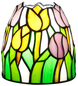 NUODITOS Piccola luce notturna Tiffany rosa giallo tulipani macchiato vetro lampada d'accento retrò unico comodino piccola lampada da tavolo per la casa Decor camera da letto soggiorno