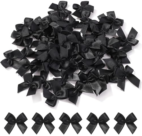 Jollybows Mini-Satinband-Schleifen, 2,5 cm, Schwarz, 100 Stück, kleine Bastelschleifen, Dekoration für Heimwerker, Wäscheklammern, Haarschmuck, Hochzeit, Geschenk-Box, Ornament