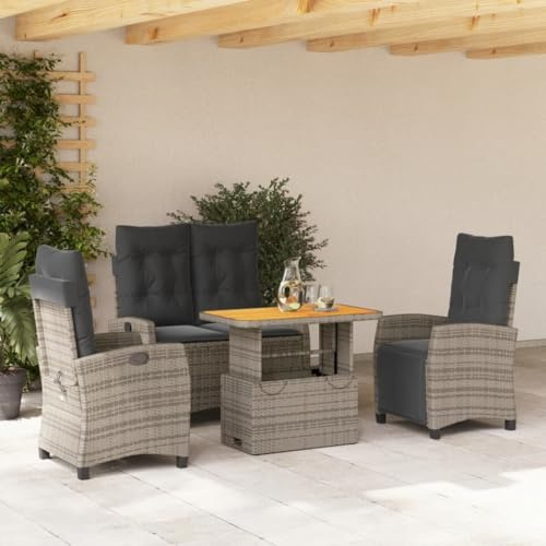 IKAYAA Gartenmöbel Set 6 Verstellbare Hochlehner Stühlen Garten Sitzgruppe 6 Personen Gartenmöbel Set 6 Personen Rattan Essgruppe Gartengarnitur Sitzgarnitur-Grau-4-tlg