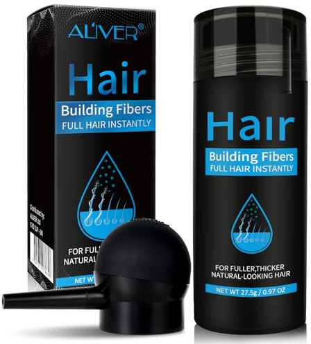 Fibras capilares de fibra profesional en polvo para pérdida de cabello para adelgazar el cabello, oculta la pérdida de cabello en 15 segundos, los mejores productos para espesar el cabello (negro)