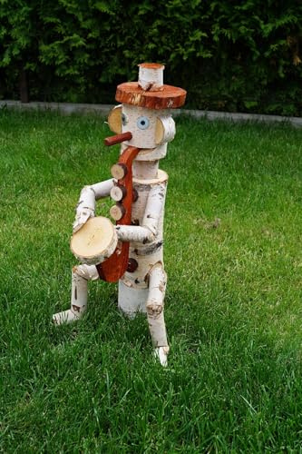 PEEWIT Garten-Holzfigur, Gartenschmuck aus Birkenholz 55cm SAKSOFONISTA, handgefertigt in Europa