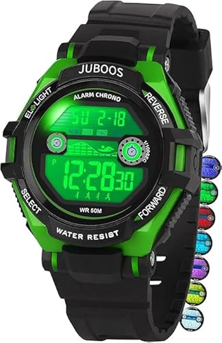 Juboos Kinder Digitaluhren Jungen Mädchen,7 Farben LED-Licht,30M Wasserdicht, mit Alarm,Stoppuhr Outdoor Armbanduhr für Kinder 5-16 Jahre