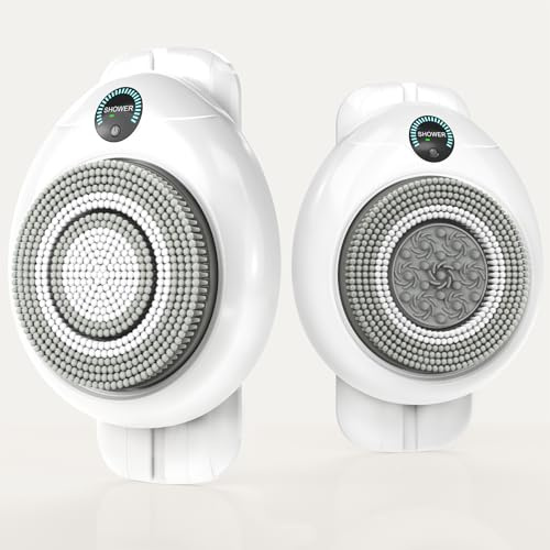 Cepillo eléctrico para la espalda para ducha, cepillo exfoliante montado en la pared, limpiador corporal automático manos libres, IPX7 resistente al agua, ajuste de 3 velocidades, 3 cabezales