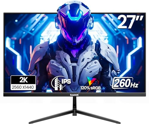 Gawfolk 27 Zoll Gaming Monitor, QHD 2560x1440 PC Bildschirm, Unterstützen 260Hz, 1ms MPRT, IPS Panel, G-SYNC & Freesync kompatibel, VESA 75x75