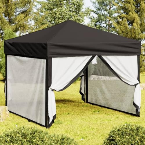 Tente de Réception Pliable, Chapiteau Jardin Extérieur 3x3 m avec Parois Latérales, Toit Oxford 210D Résistant UV, Structure Acier, pour Terrasse, Camping, Événements, Noir, 292 x 292 x 245 cm