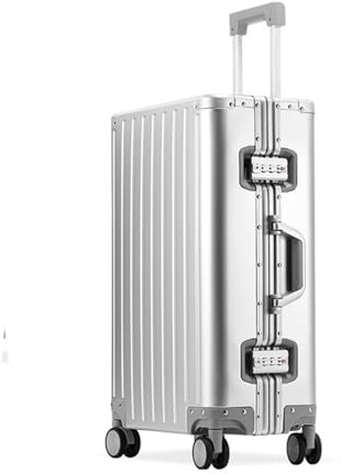 Aoun Alles Metall Hartschale Trolley Koffer Handgepäck Mit Spinner Rädern, Hartschalen Handgepäckkoffer Aus All Aluminium Mit Schloss, Alles Metall Rollkoffer Für Reisen, Business (Silber, 71CM-107L)