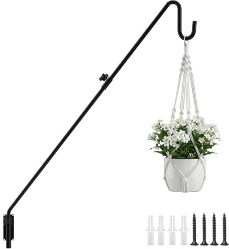 Bamworld Blumenam pelhalter, Wandhaken zum Schrauben, 360°Drehbarer & Verstellbarer Metallhalterung für Blumentopf, Blumenampel & Hängetöpfe,außen Hooks für Balkon & Garten, Schwarz 1 Stück