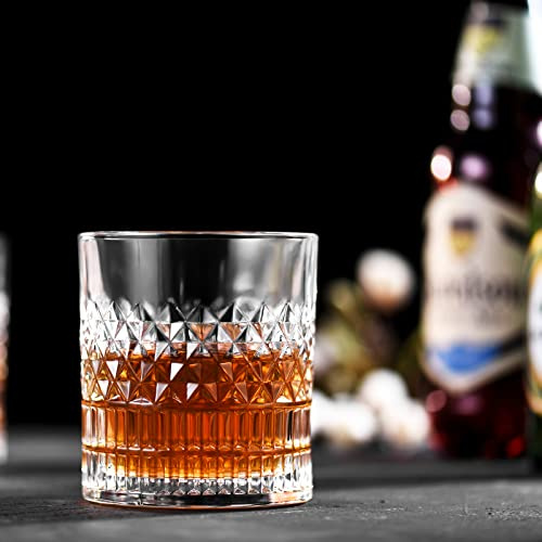 Ensemble de 4 Verres à Whisky en Cristal de Haute qualité, Verres à l'ancienne, 10 oz, Luxueux Verres à Cocktail Bourbon avec détails en Diamant, Cadeau Parfait pour Les Hommes