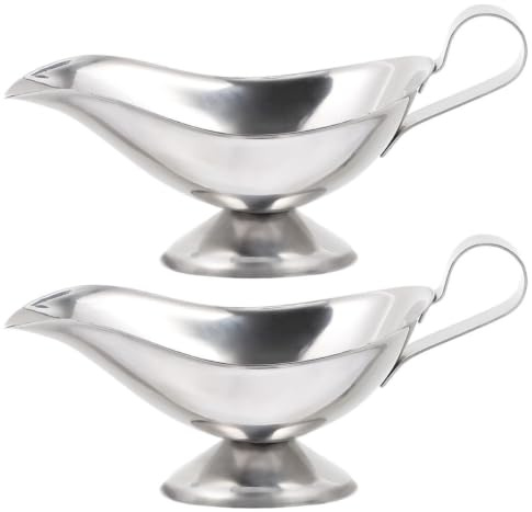 iplusmile Set of 2 Stainless Steel Gravy Boat 150ml, Mini Sauce Jug with Handle Drip-Free Pouring for Custard Cream, Roasting Sauce -Sunday Roast, Easter Dinner, Serving Pitcher