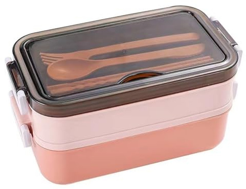 Bosiyrggrl Scatola Portapranzo A 2 Strati, Adatta al Microonde, Contenitore per Alimenti, Bento Box per Studenti, Bambini, Impiegati, Rosa