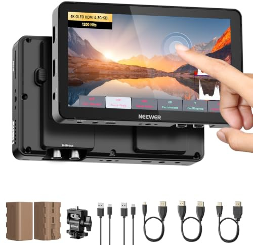 NEEWER F700U 7 Camera Field Monitor, 1200nits 1920x1080 OLED Touchscreen | 4K HDMI, Loop in/Out with 3D LUT Peak Focus Video Assist HDR Waveform SDI, 2 4400mAh F750 Batteries for DSLR Photo Filmmaking