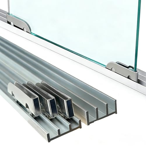 Aluminium Dreifach Schiebetürbeschlag, Schiebetür Schiene für 3 Glas-/Schranktüren, Vitrinen und Fliegengittertüren, Passend für 3-5 mm Dickes Glas/Holz(110cm(43))