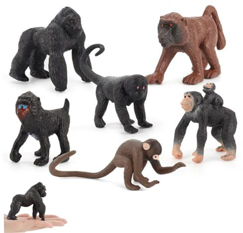 Whyzsjnclg Affenspielzeug, 6 Stück, realistische kleine Affenfigur, PVC-Kunststofftiere, frühpädagogische Spielzeugtiere für Kinder, Wissenschaftsprojekt, Geburtstag