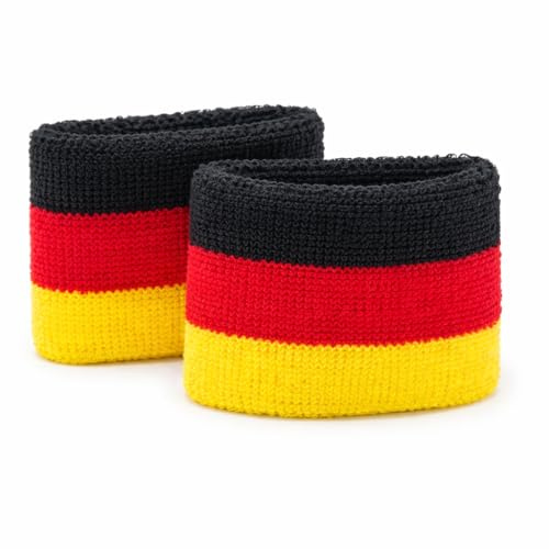 2X Deutschland Schweißbänder | Fan-Accessoire für WM, EM & Olympia | Armbänder in Schwarz-Rot-Gold für Damen & Herren | Frottee Schweißfänger | BRD Fanartikel