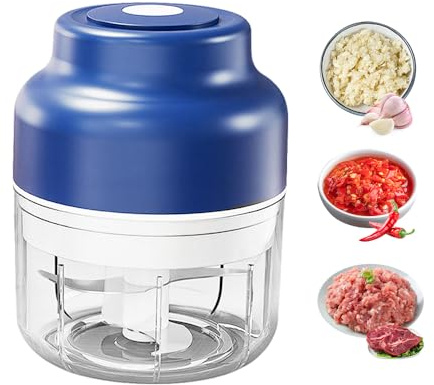 Zwiebel Zerkleinerer, 2026 Neu Multizerkleinerer Elektrisch mit 4 Edelstahlklingen, Gemüse Zerkleinerer Mixer Küche Knoblauch Presse Mincer Kochgerät für Knoblauchs Ingwer und Mehr (Blau)