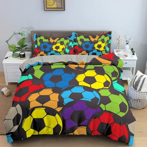 QBIDCSX Sängkläder dubbelt påslakanset färgglada fotbollssängkläder dubbelsäng set – mikrofiber påslakan 230 x 220 cm – täcke skydd med 2 örngott (dubbel)