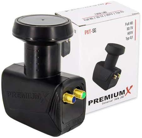 PremiumX Twin LNB för 2 användare - TV-signalomvandlare med väderskydd - Digital satellitmottagare i svart - DVB-S2 8K UHD 4K Full HD