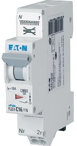EATON 109130 PLGC4-C16/1N - DISJONCTEUR MODULAIRE PH/N - Blanc - MANETTE GRISE - 1P+N / 16 A - COURBE C - Raccordement direct sans vis