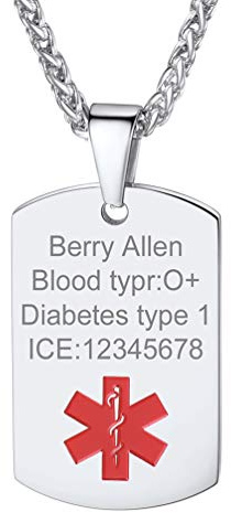 PROSTEEL Medical Alert Anhänger Halskette personalisiert Unisex Schmuck SOS Ice Notfall Name Texte Grauvr für Allergien Diabetes Epilepsie Herzerkrankungen Edelstahl/18k vergoldet