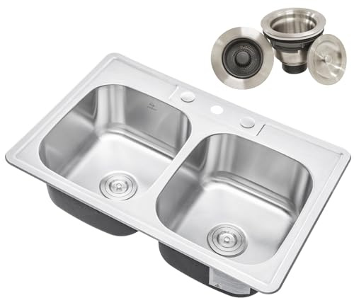 CozyBlock 33 x 22 50/50 Double Bowl Drop-In Kitchen Sink with Strainer