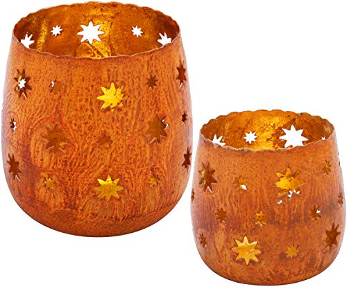 2er Set Orientalisches Gartenwindlicht Javier aus Metall in Rost 11 cm