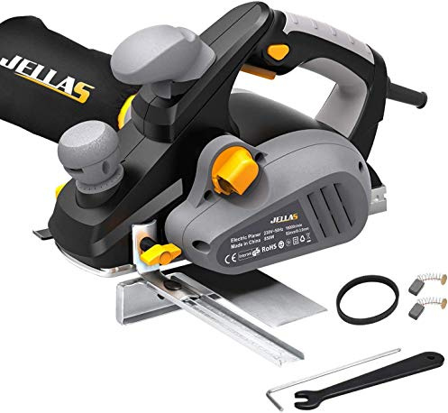 JELLAS Piallatrice Elettrica 850W, 16,000rpm Pialla, Piallatura 82mm Larghezza e 3mm di Profondità, Cavalletto, Spazzole di Carbone di Ricambio e Cinghia di Gomma, Sacchetto per la Polvere