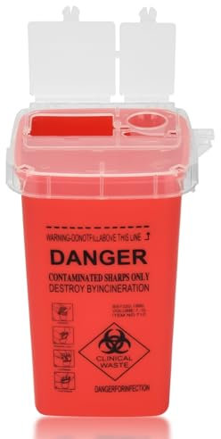Sharp Bin Container ATOMUS 1L Tattoo Plastic Sharp Container Tattoo Medical Disposal Biohazard Needle Waste Box Safe Lock Container Tattoo Supplies (1PC, Red)