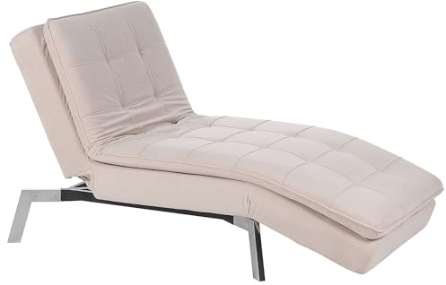 Moderne, verstellbare Chaiselongue in Beige Bezug aus Samtstoff Récamiere Loiret