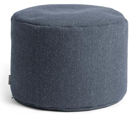 mokebo® Pouf, Hocker o. Sitzhocker 60x40cm 'Der Ruhestifter' Bodenkissen rund & Fußhocker fürs Wohnzimmer, nachhaltiger Sitzpouf, Puff & Beistelltisch m. EPS-Perlen Füllung, Recyclingstoff in Blaugrau