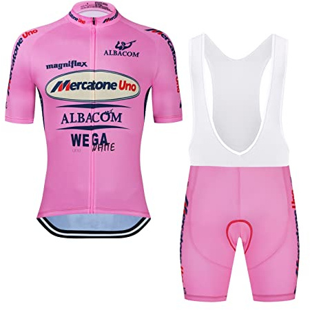 SGCIKER Marco Pantani Pro Team Retro Mercatone Uno Radtrikot-Set Herren Sommer Kurzarm Atmungsaktiv MTB Fahrradbekleidung Trägersets 9D Gel Pad