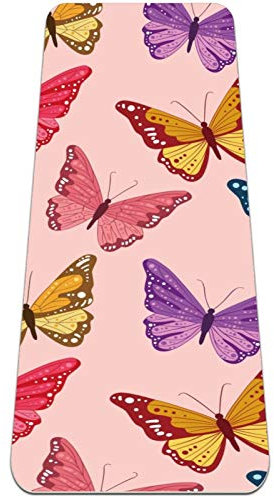 Rutschfeste Yogamatte 1/4 Zoll dick mit Tragegurt für alle Arten von Bewegung, Yoga und Pilates (72 'x 24' x 6 mm dick) Flying Red Purple Blue Yellow Butterflies