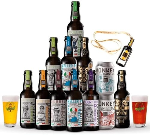 Mastri Birrai Umbri - Monkey Social Beer Box - Un box speciale con ben 11 birre della nostra linea Monkey (+ 2 bicchieri Mastri Birrai Umbri e un cavatappi esclusivo)