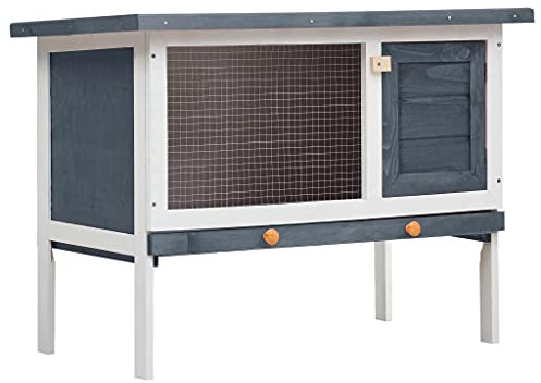 YITHOPI Kaninchenstall 1 Ebene Kleintierhaus Outdoor Witterungsbeständig Hasenstall Kleintierstall Kaninchenstall Hasenkäfig Stall Kaninchen Meerschweinchen Tierstall Grau Holz 90 x 45 x 80 cm