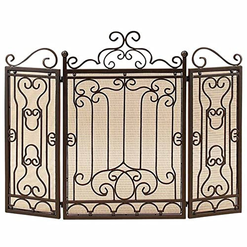 WHOJA Grille de Protection pour Cheminée Cloison de séparation de cheminée à trois volets du sol au plafond en fer forgé Décoration creuse Clôture de poêle à la maison 122x95cm écran d'(Color:Le noir)