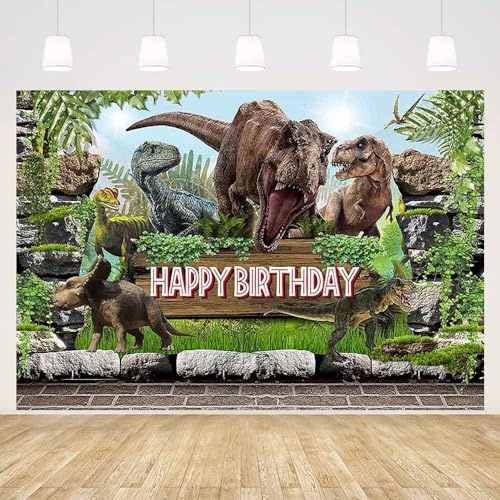MEHOFOND 2,1 x 1,5 m Toile de Fond pour Photographie sur Le thème des Dinosaures Sauvages Décoration de fête d'anniversaire pour Enfants Bannière de Fond pour séance Photo Portrait et Papier Peint
