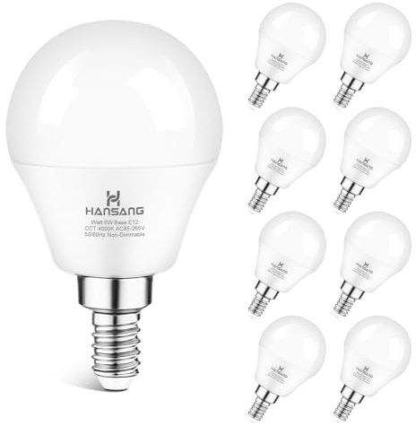 LED Ceiling Fan Light Bulbs 120V 60W Light Bulb Equivalent, Hansang E12 Candelabra Base LED Light Bulbs Natural White 4000K, 600LM E12 Small Base LED Light Bulbs for Ceiling Fans, Non-Dimmable, 8 Pack