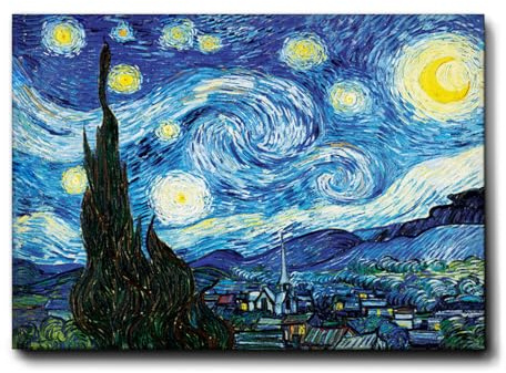 Giallobus - Quadro - Vincent Van Gogh - Notte stellata - Tela Canvas Telaio Premium Alto Spessore - 100x70 - Pronto da appendere - Quadri moderni per la casa