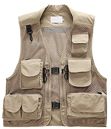 Yimutian Herren Outdoor Fotografie Wandern Weste Herren Damen Atmungsaktiv Netz Anglerweste Multifunktionsweste Angeln Weste Beige L