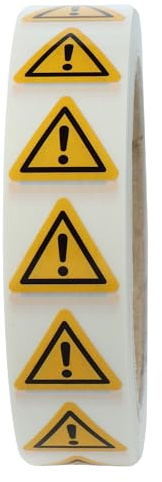 Labelident Warnaufkleber W001 - Achtung - Seitenlänge: 25 mm - 1.000 selbstklebende Warnzeichen 1 Rollen, PE-Folie (Polyethylen)