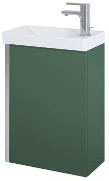 VBChome Badmöbel Set 45 cm Weiß Waschbecken mit Grün Matt Hängeschrank Waschtisch 1-Türen Soft-Close Seitengriff Modern Elegant