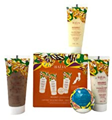Baija – Estuche de pies nutritivo – 1 bomba de baño + 1 exfoliante 30 ml + 1 máscara de 30 ml + 1 bálsamo de 30 ml + 1 par de calcetines