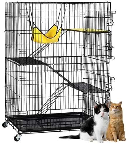 Yaheetech katzenkäfig mit Doppeltür, rattenkäfig mit 4 Ebenen, Abnehmbarer Käfig für Kleintiere 123x80x55 cm, Schwarz
