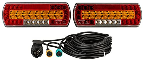 LED Rückleuchten Set mit 7 Meter Kabelsatz 13 poliger Stecker 12-24 Volt links rechts dynamische Blinker 7 Funktionen mit E-Prüfzeichen IP67 Bajonettanschluss Anhängerbeleuchtung